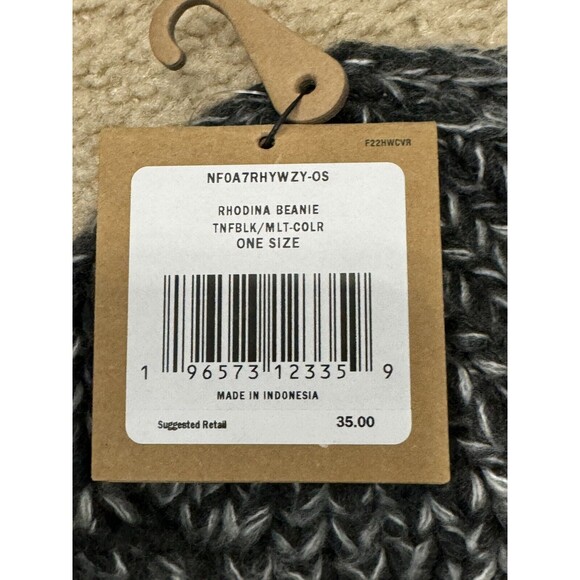 NWT The North Face Rhodina Beanie TNF Black/White Women One Size Cozy Chunky Hat - Picture 5 of 8